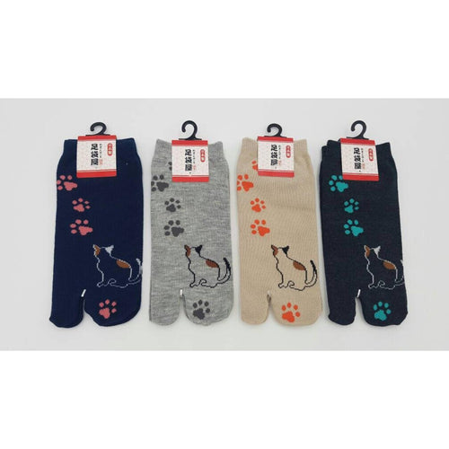 Chaussettes Japonaises Tabi - Motif Chat avec　empreinte de pas Furin Taille Eu34-40 -par lot de 6 paires