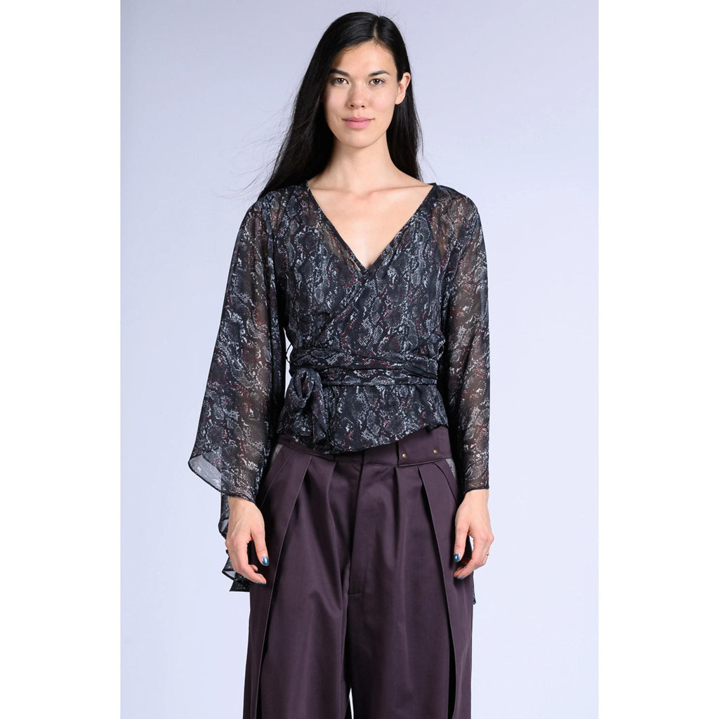 Long Sleeve Wrap Top - Black Snake