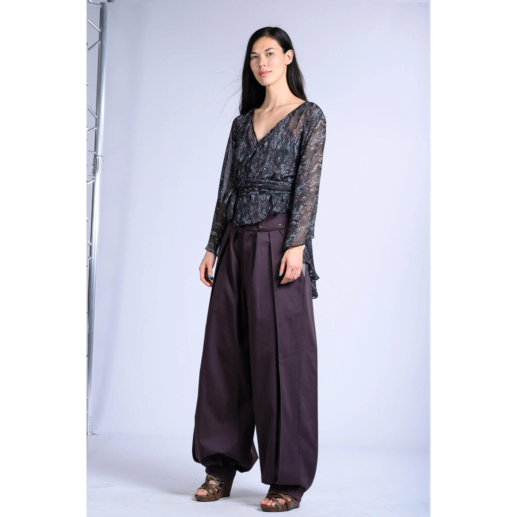 Long Sleeve Wrap Top - Black Snake