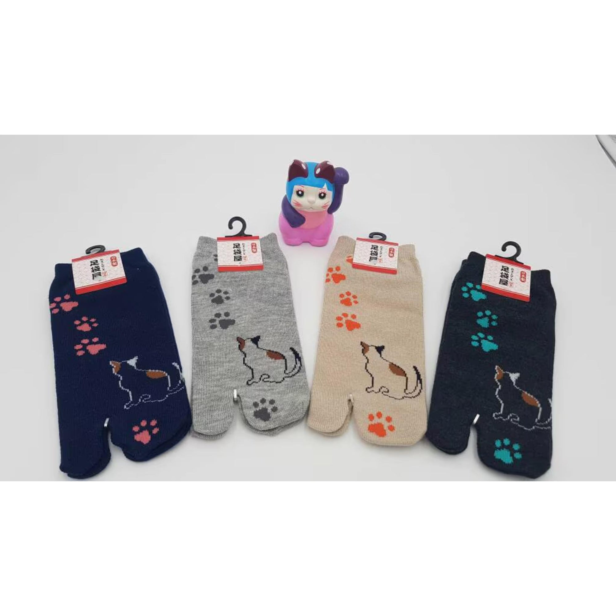 Chaussettes Japonaises Tabi - Motif Chat avec　empreinte de pas Furin Taille Eu34-40 -par lot de 6 paires