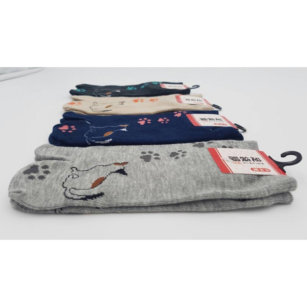 Chaussettes Japonaises Tabi - Motif Chat avec　empreinte de pas Furin Taille Eu34-40 -par lot de 6 paires