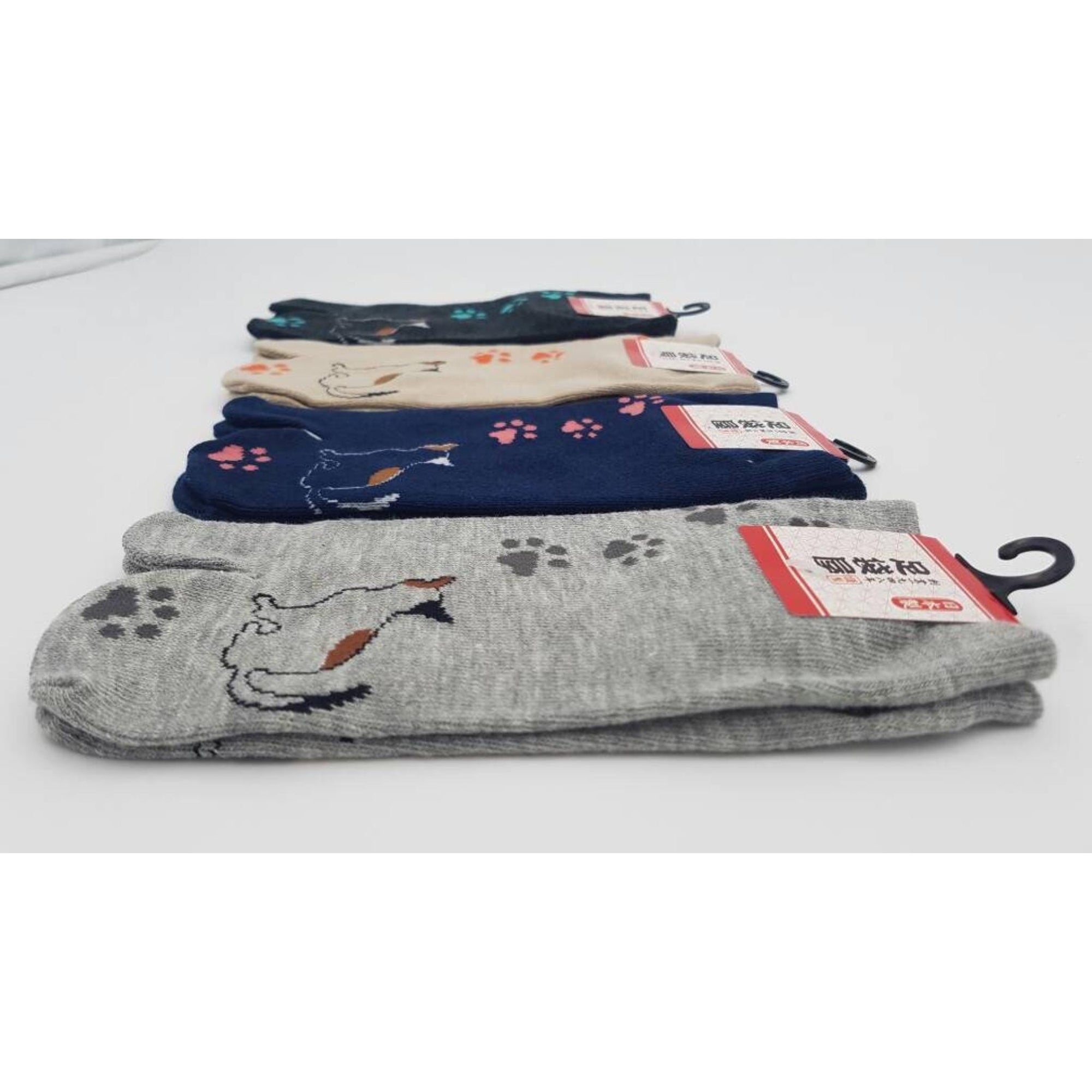 Chaussettes Japonaises Tabi - Motif Chat avec　empreinte de pas Furin Taille Eu34-40 -par lot de 6 paires