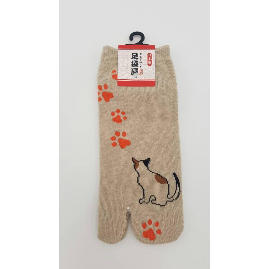 Chaussettes Japonaises Tabi - Motif Chat avec　empreinte de pas Furin Taille Eu34-40 -par lot de 6 paires