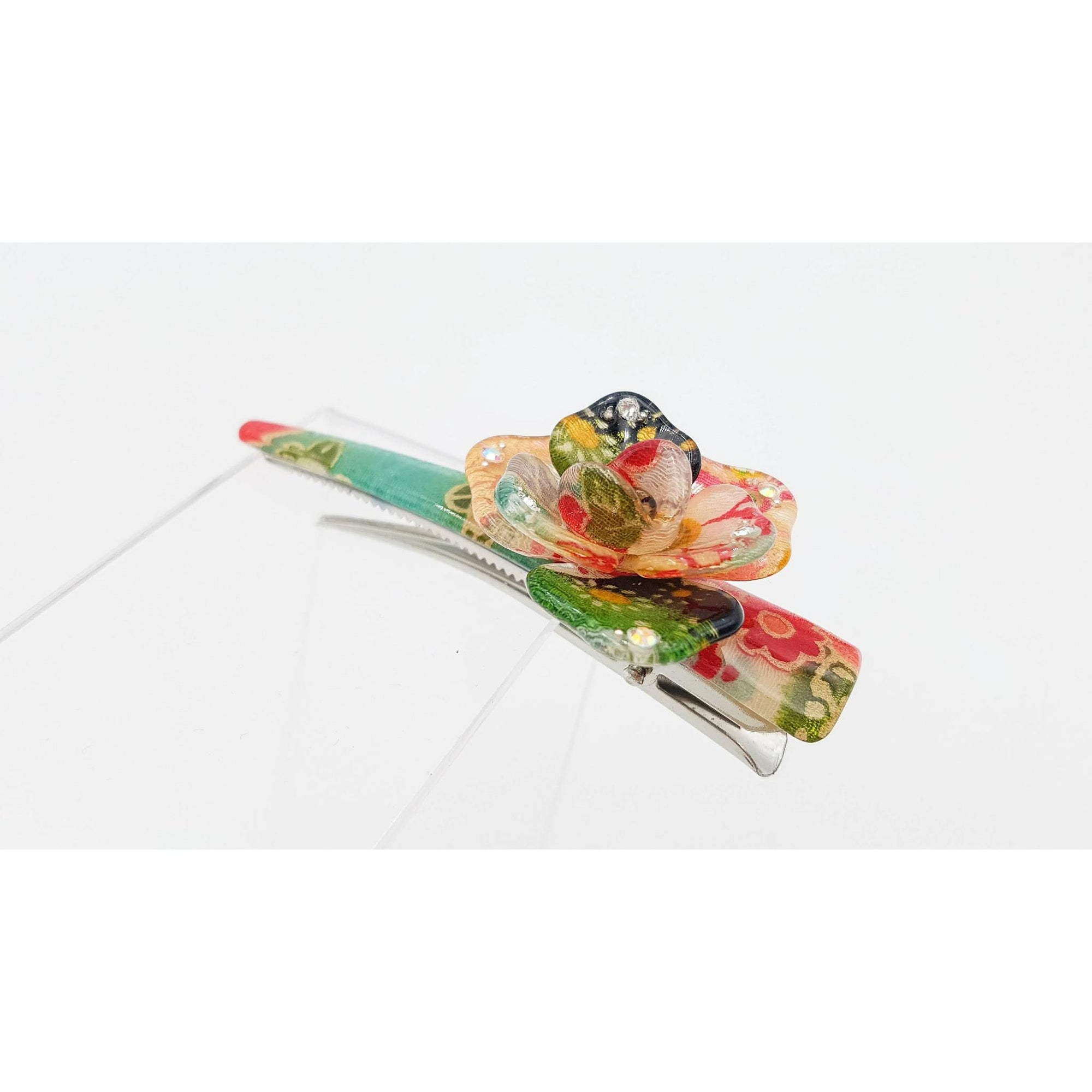 Petite pince fleur à cheveux japonaise avec tissu chirimen et résine -Lot 3