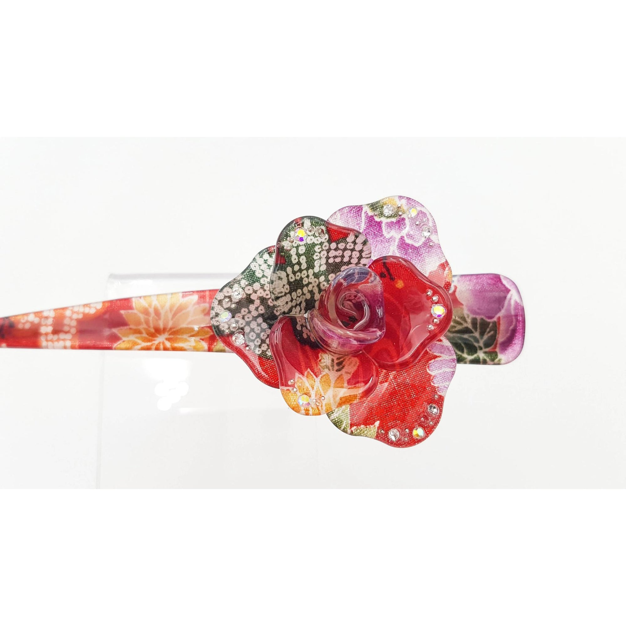 Grande pince fleur à cheveux japonaise avec tissu chirimen et résine -Lot 3