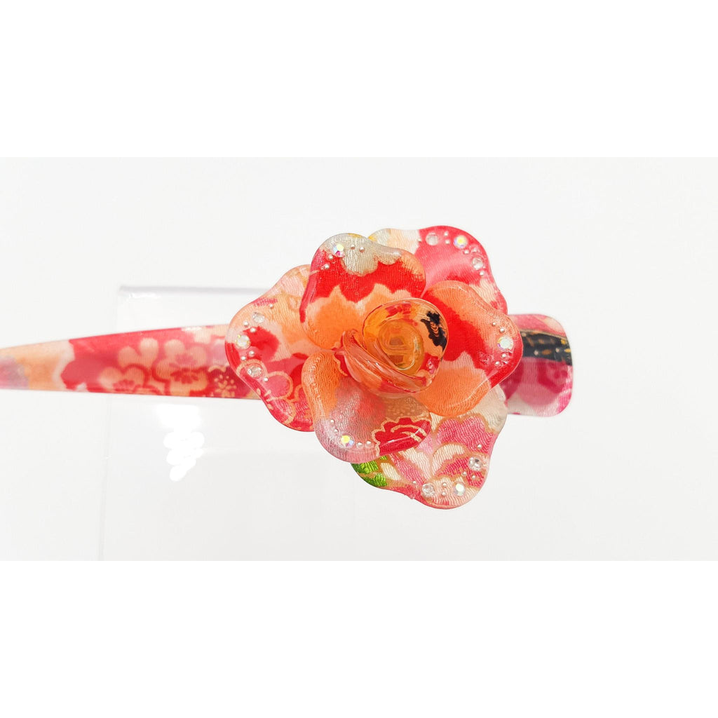 Grande pince fleur à cheveux japonaise avec tissu chirimen et résine -Lot 3