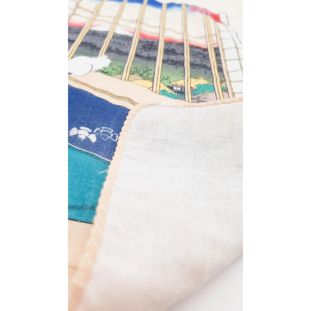 Tenugui serviette japonaise 100% coton imprimé avec reproduction d'estampes Chat & Mont Fuji de l'artiste japonais Utagawa Hiroshige