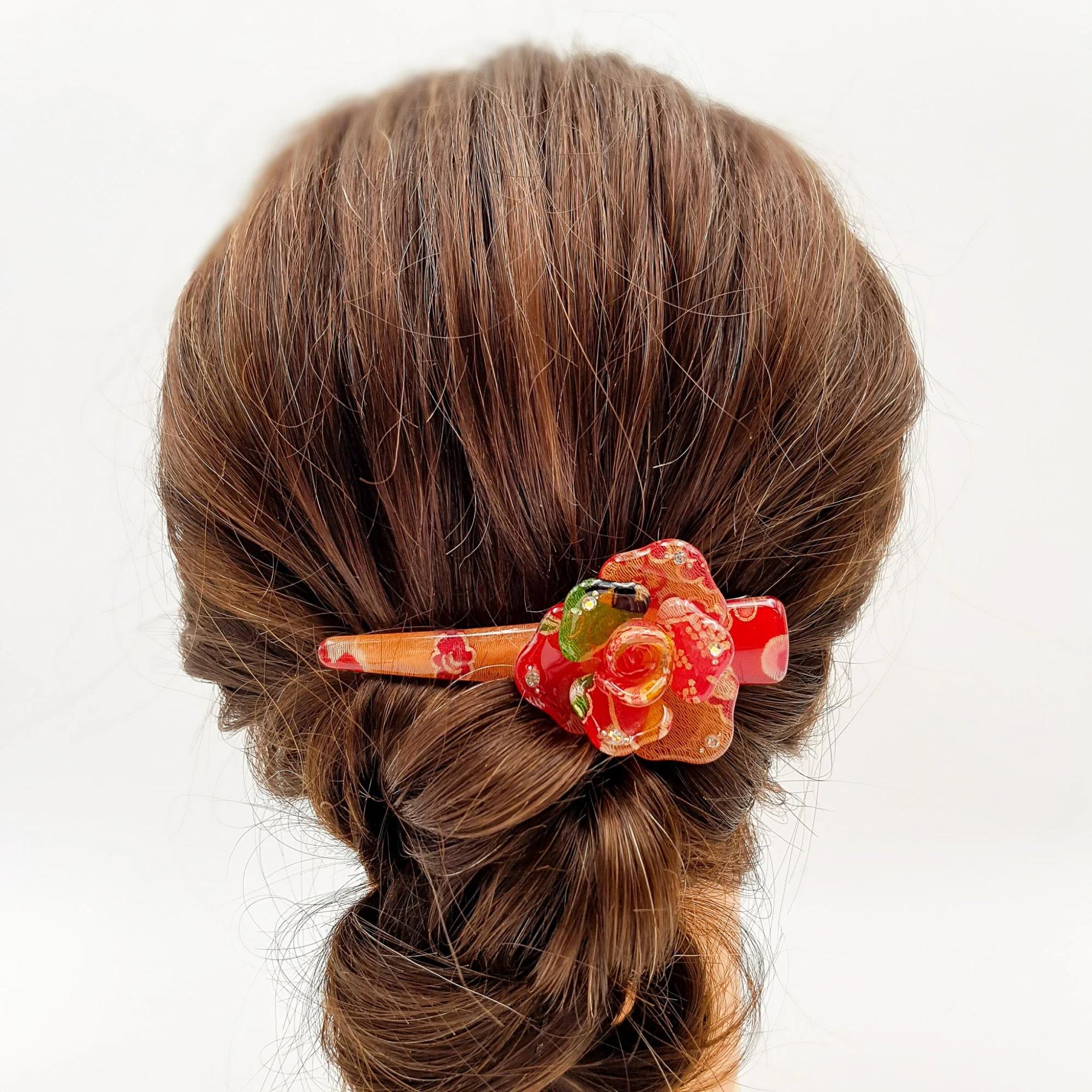 Petite pince fleur à cheveux japonaise avec tissu chirimen et résine -Lot 3