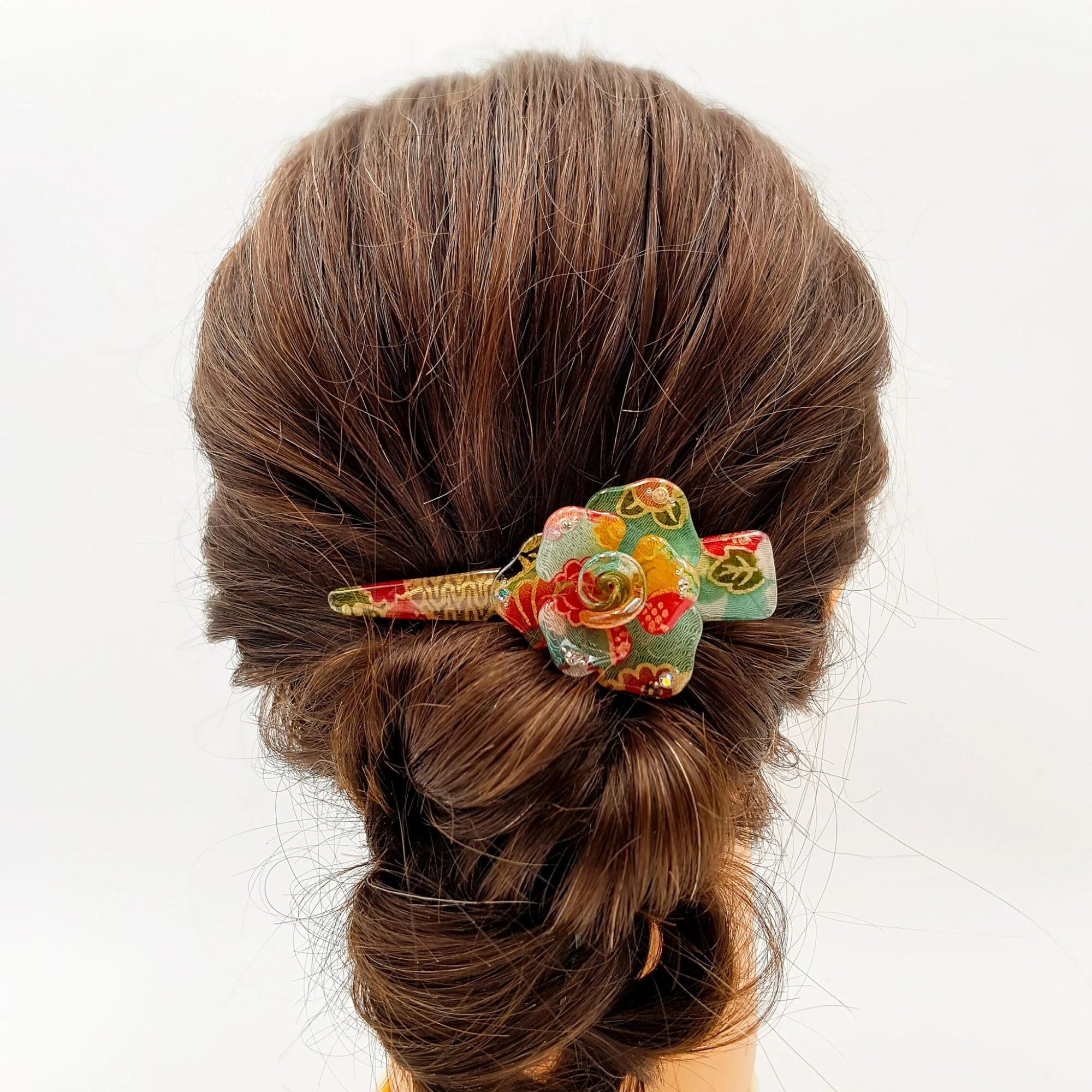Petite pince fleur à cheveux japonaise avec tissu chirimen et résine -Lot 3