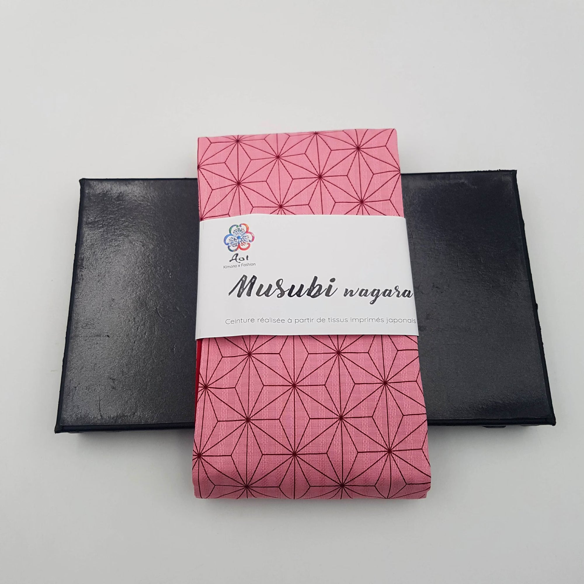Ceinture réversible Musubi en coton - Asanoha rose Lot de 3