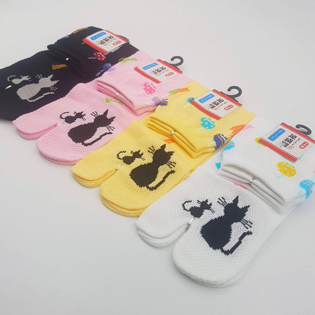 Chaussettes Japonaises Tabi - Motif Chat avec Furin Taille Eu34-40 - par lot de 6 paires