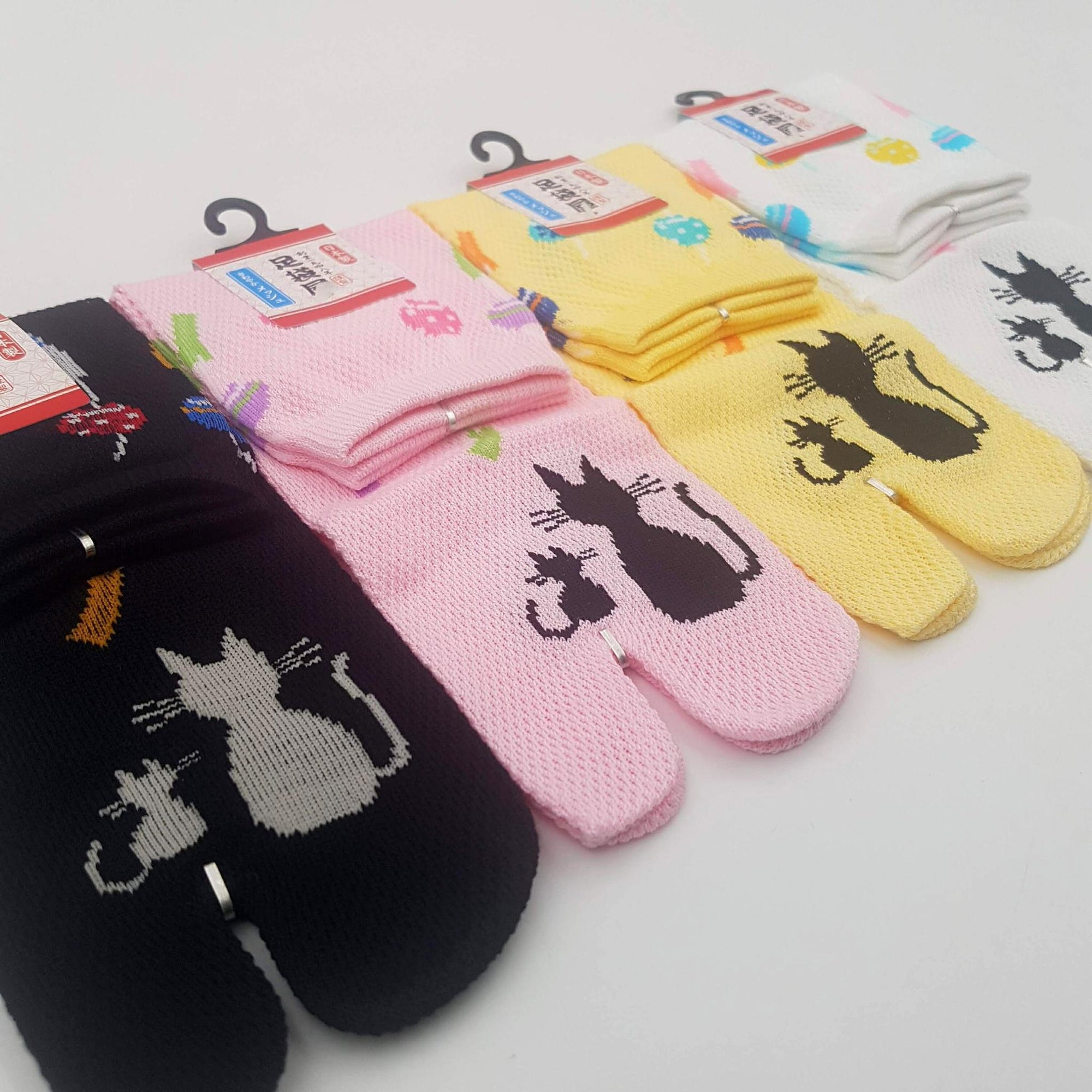 Chaussettes Japonaises Tabi - Motif Chat avec Furin Taille Eu34-40 - par lot de 6 paires