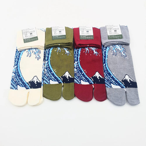 Japanese Cotton Tabi Socks - Hokusai Wave Size Large