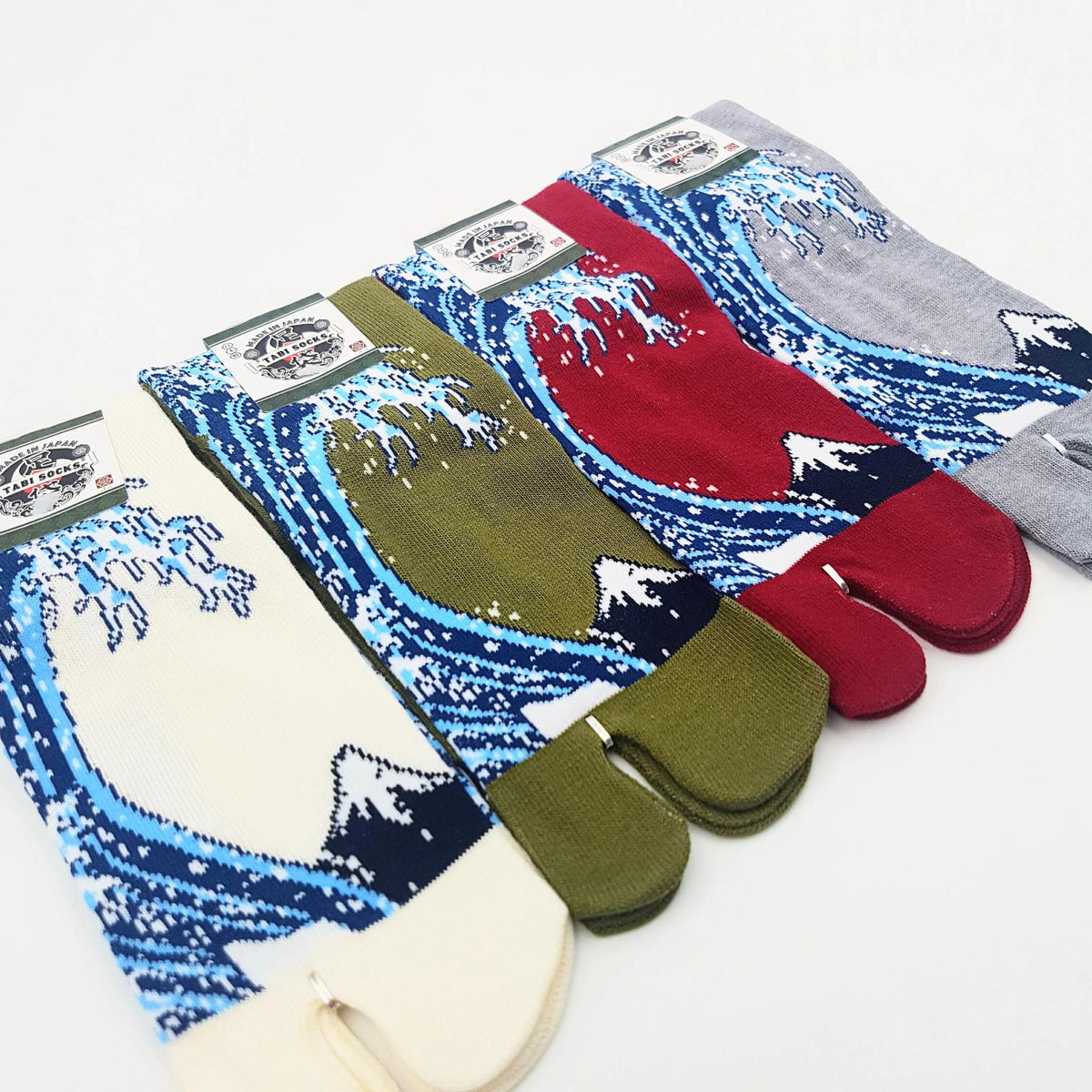Japanese Cotton Tabi Socks - Hokusai Wave Size Large