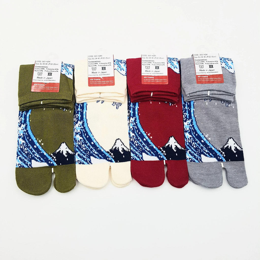 Chaussettes Japonaises Tabi - Motif Vague Taille Eu34-40 - par lot de 6 paires