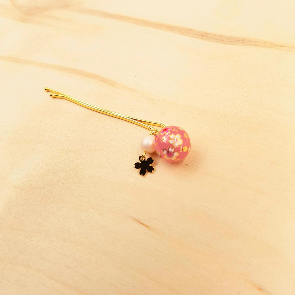 Épingle à cheveux petite pince japonaise fleur de Sakura en boule – Lot de 5