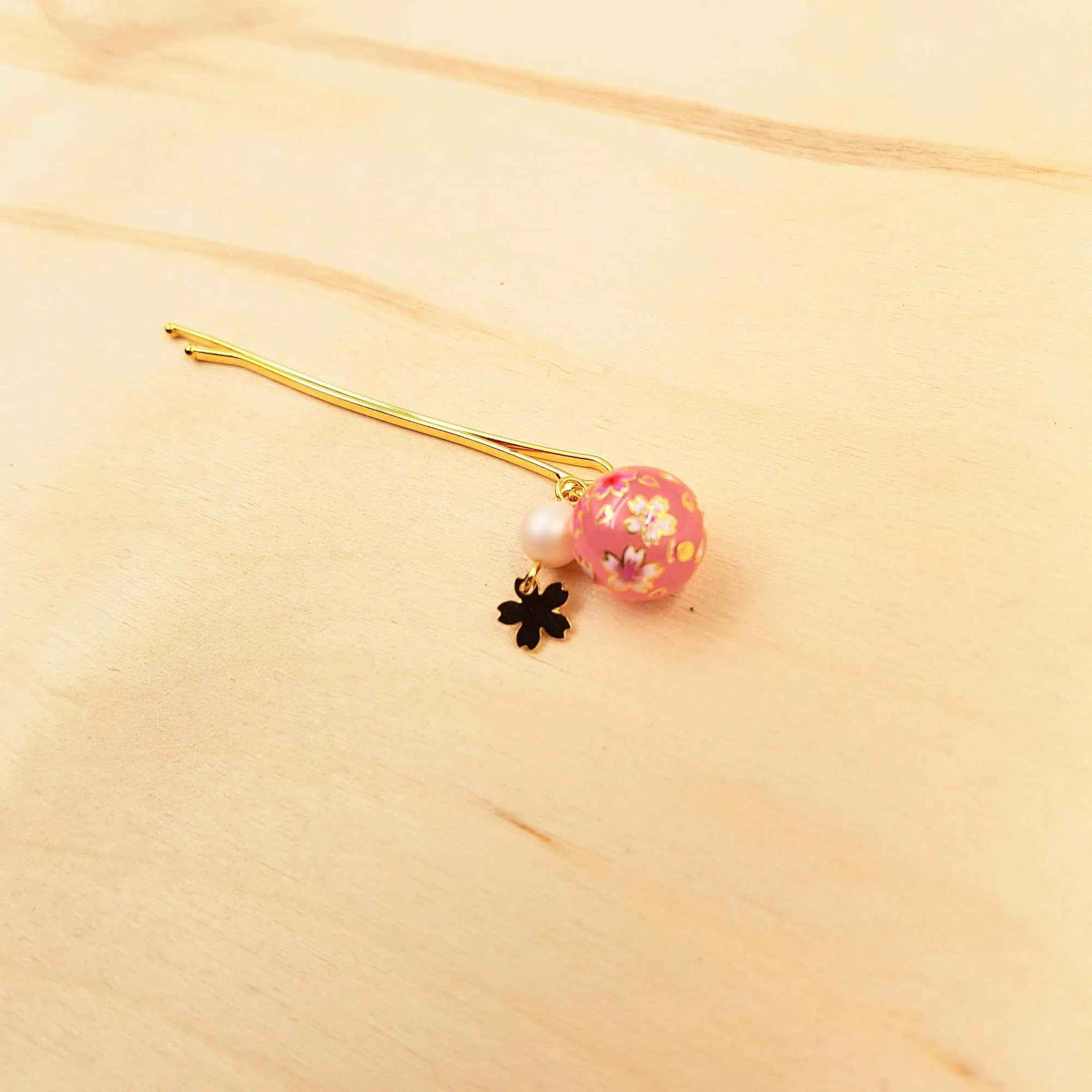 Épingle à cheveux petite pince japonaise fleur de Sakura en boule – Lot de 5