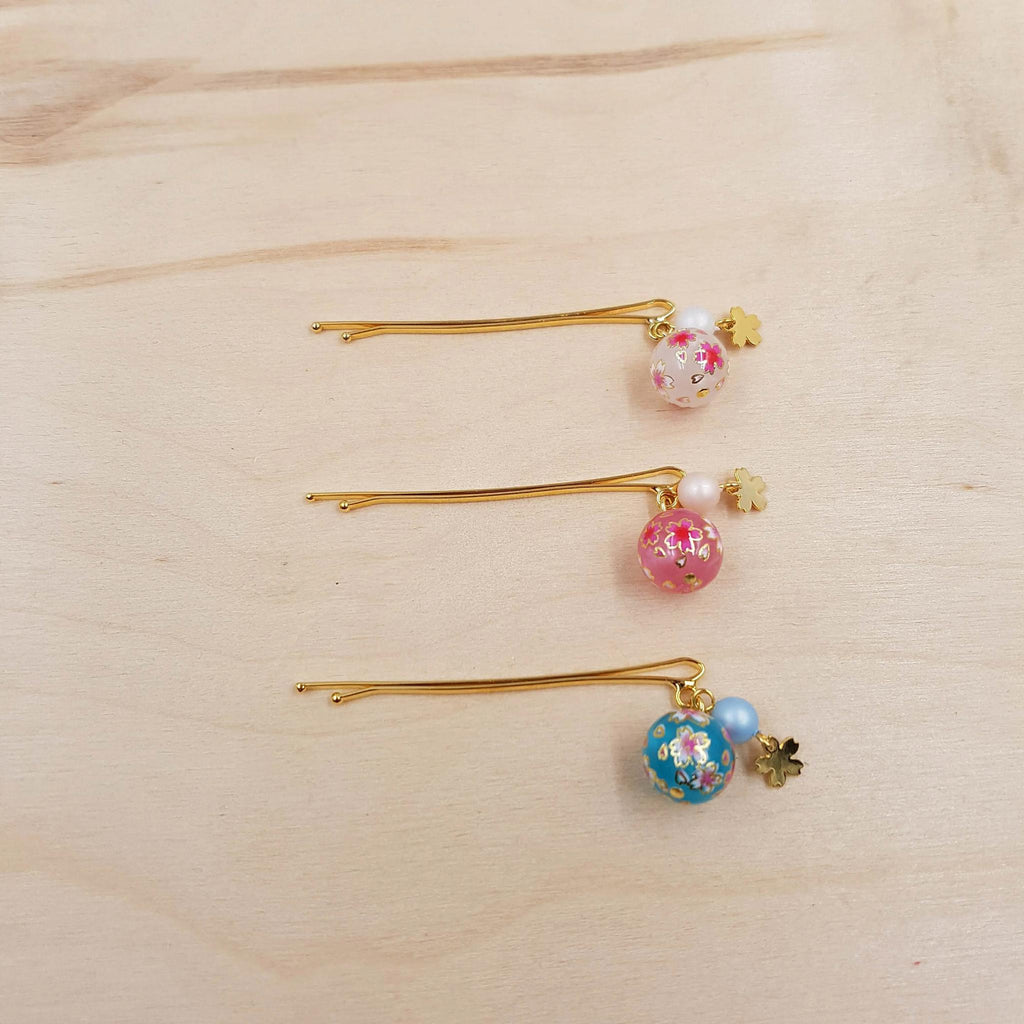 Épingle à cheveux petite pince japonaise fleur de Sakura en boule – Lot de 5