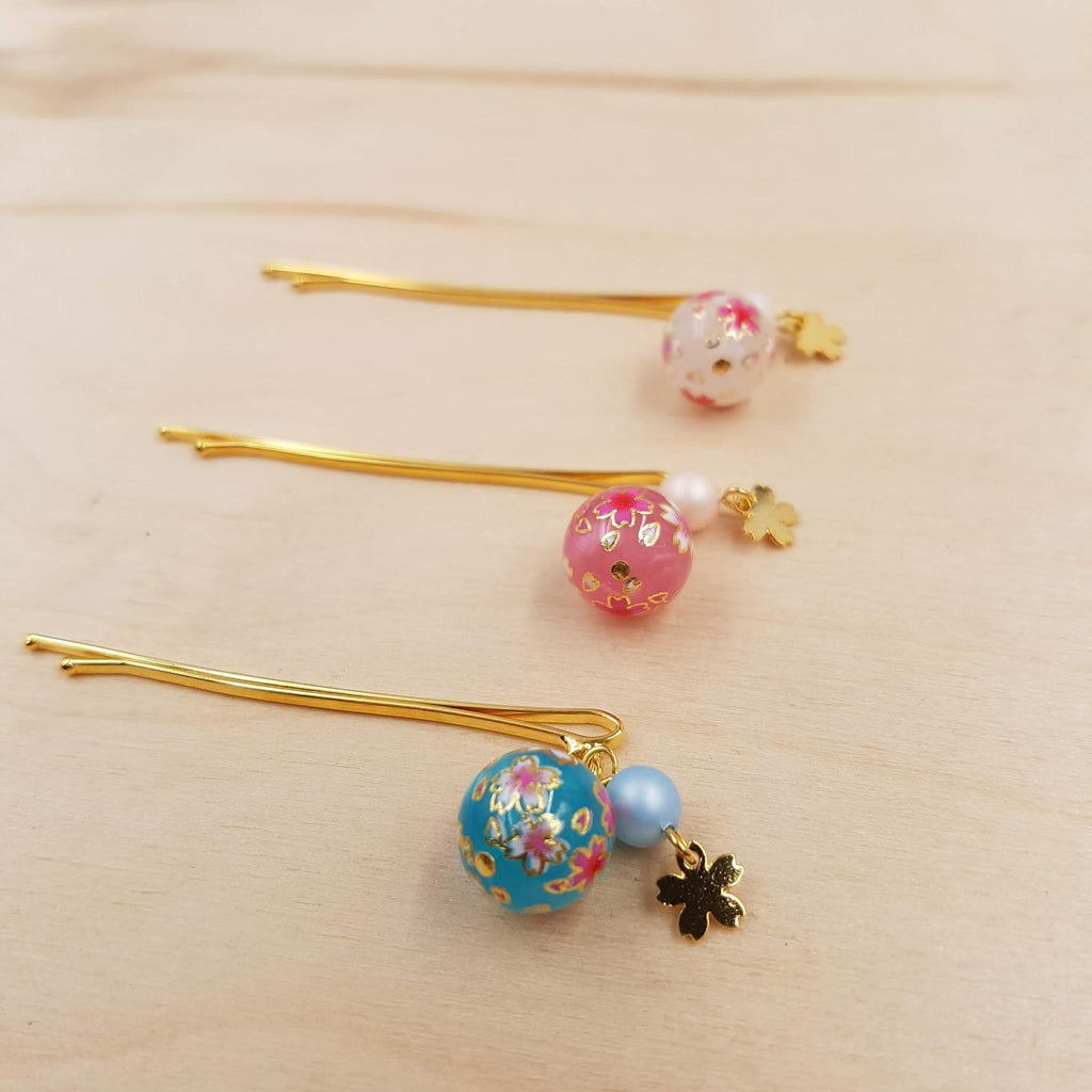 Épingle à cheveux petite pince japonaise fleur de Sakura en boule – Lot de 5