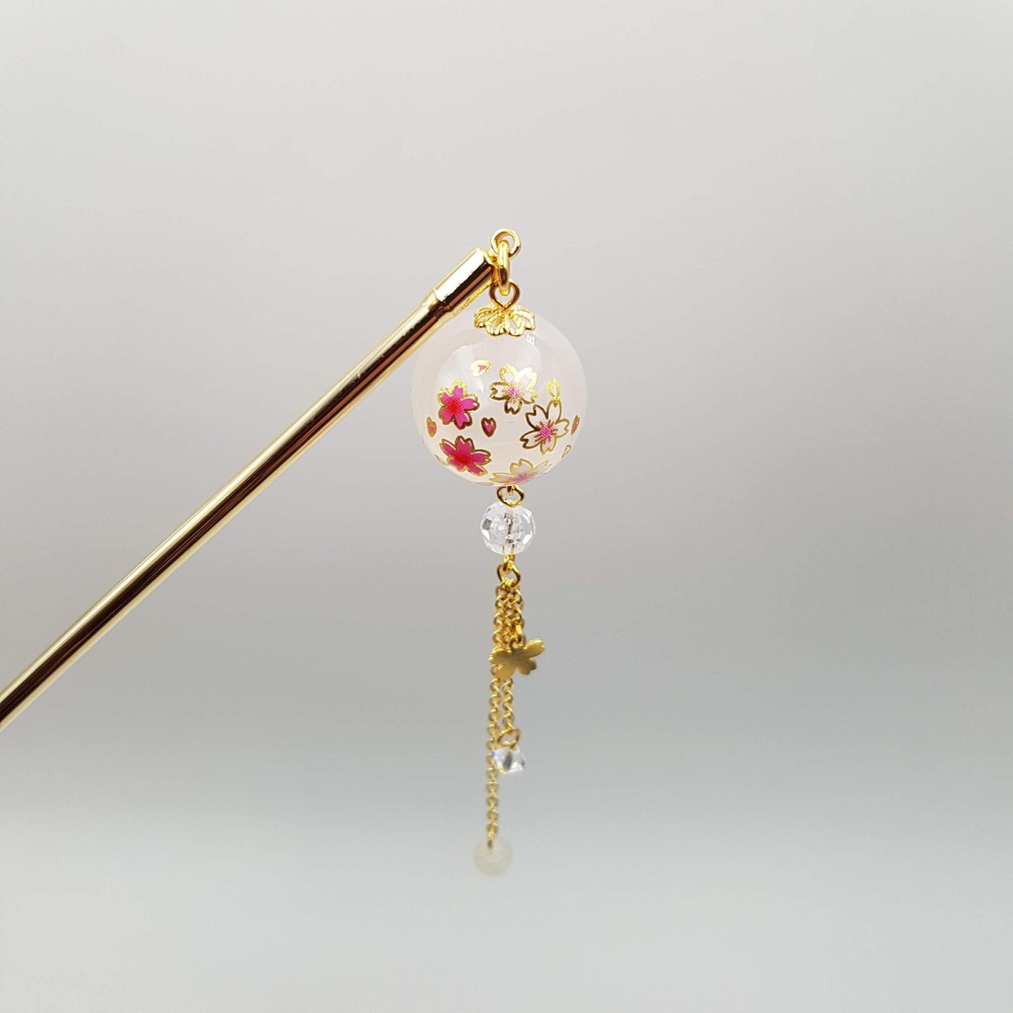 Épingle à cheveux Kanzashi japonaise fleur de Sakura en boule -– Lot de 3
