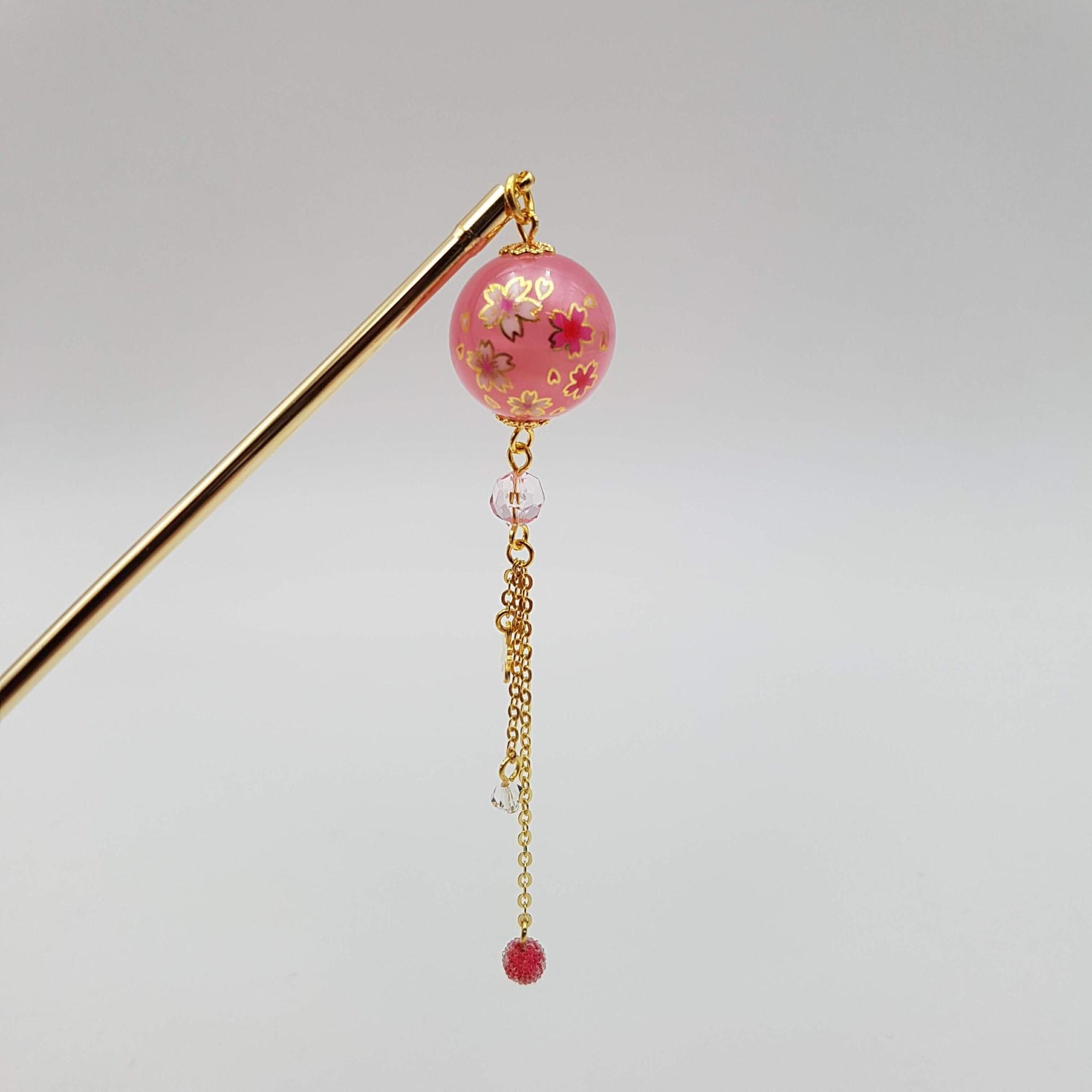 Épingle à cheveux Kanzashi japonaise fleur de Sakura en boule -– Lot de 3