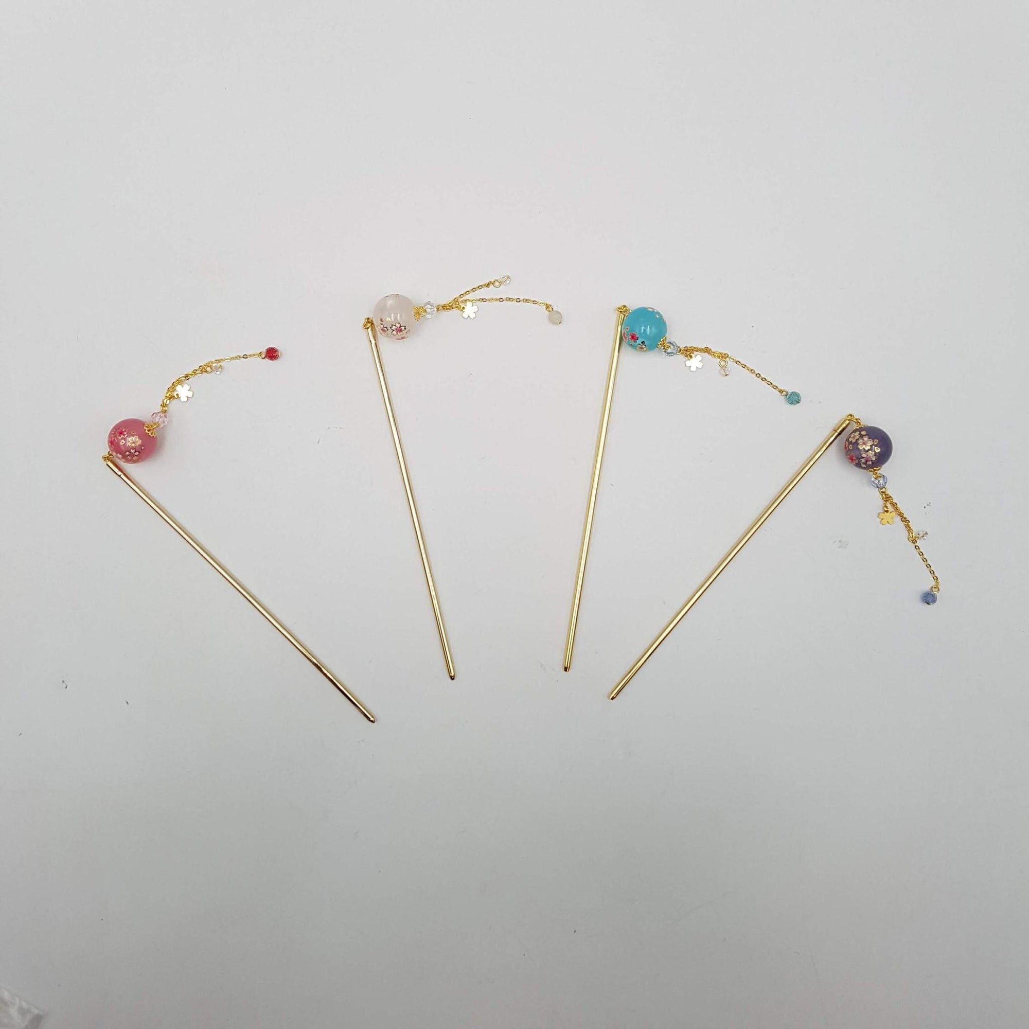 Épingle à cheveux Kanzashi japonaise fleur de Sakura en boule -– Lot de 3