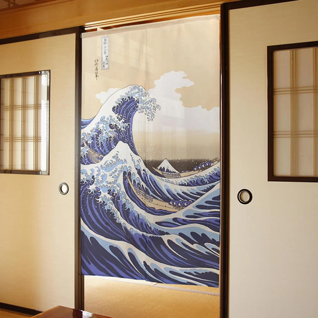 Noren rideau japonais - Vague de Hokusai Lot de 2
