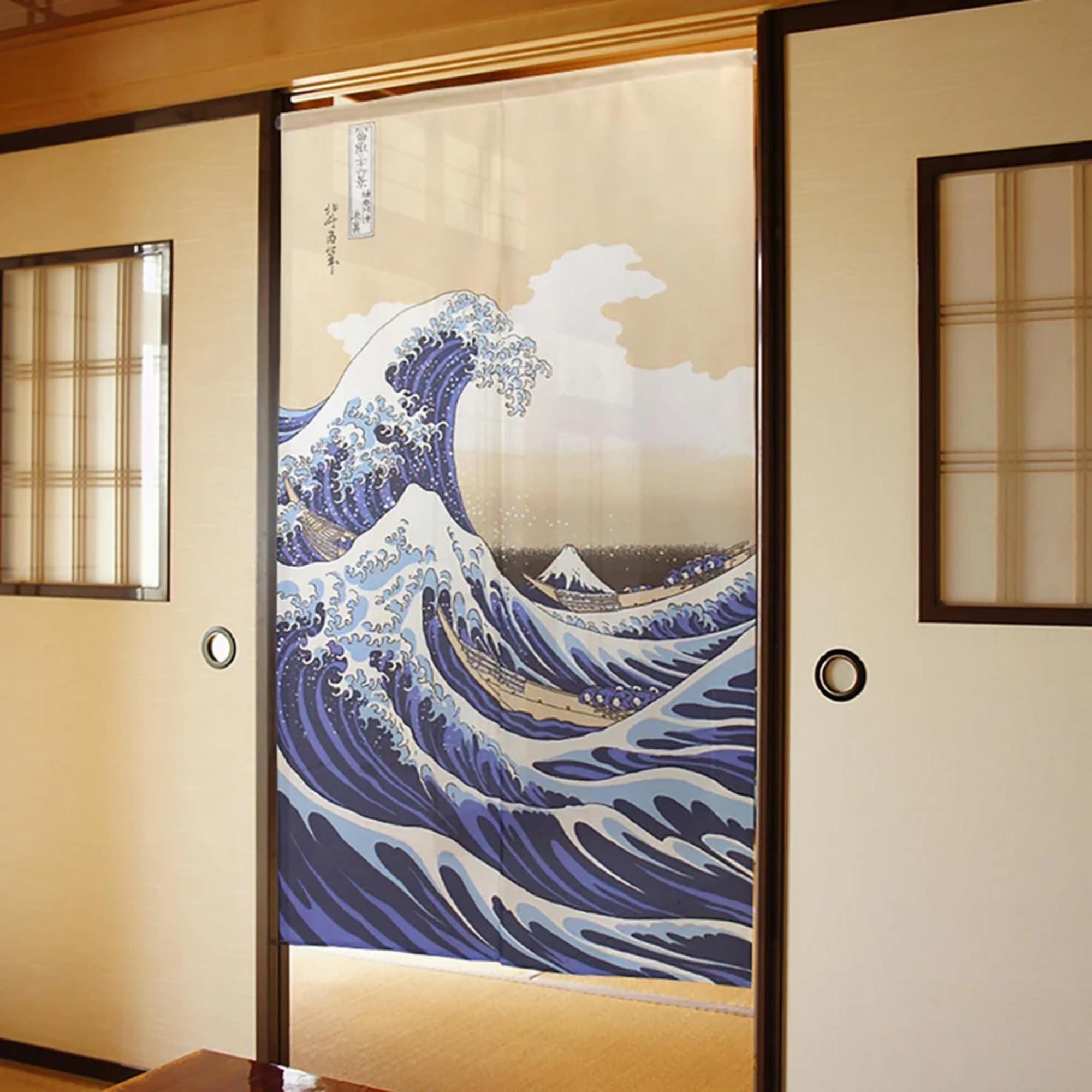 Noren rideau japonais - Vague de Hokusai Lot de 2