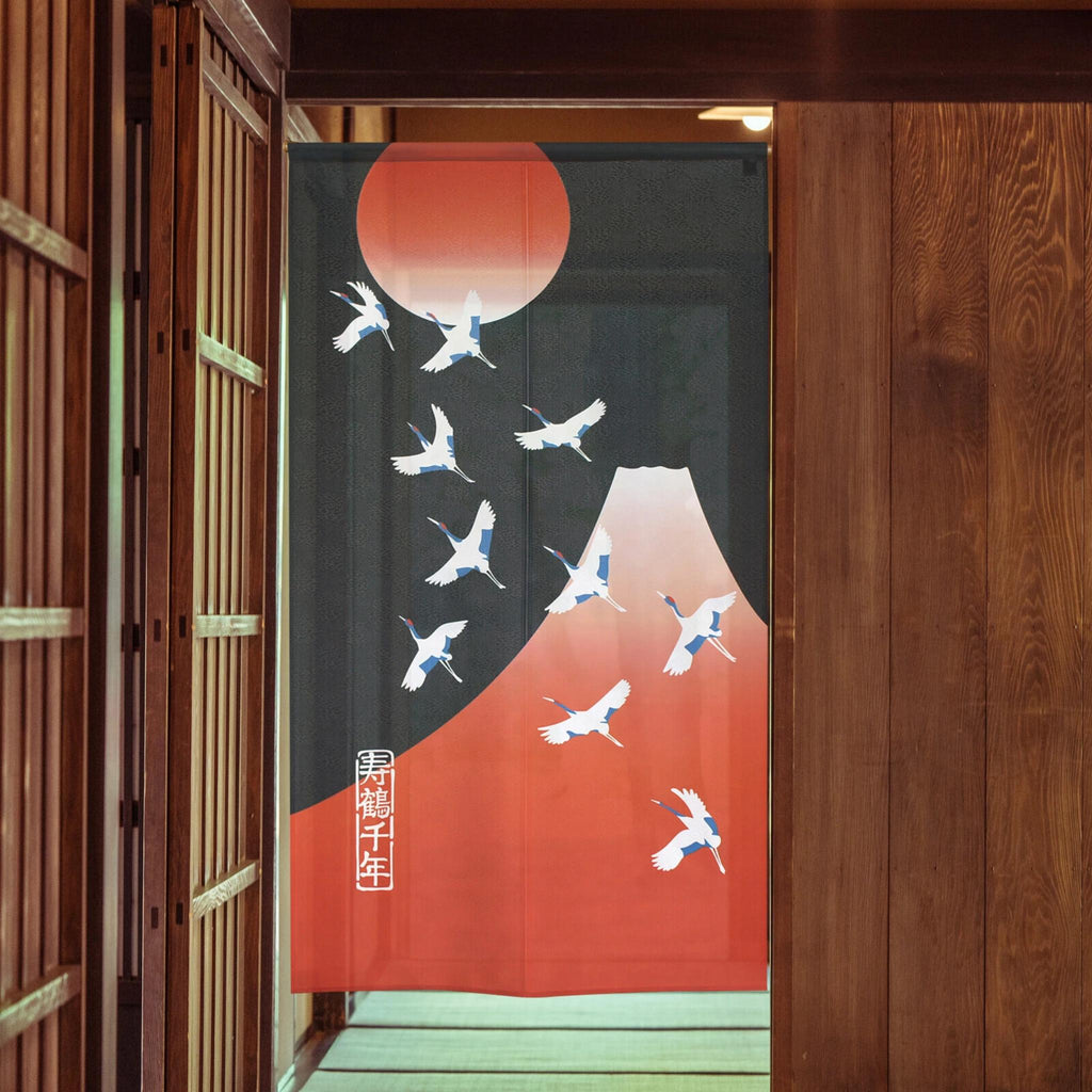 Noren rideau japonais - Grue et Mont Fuji Lot de 2