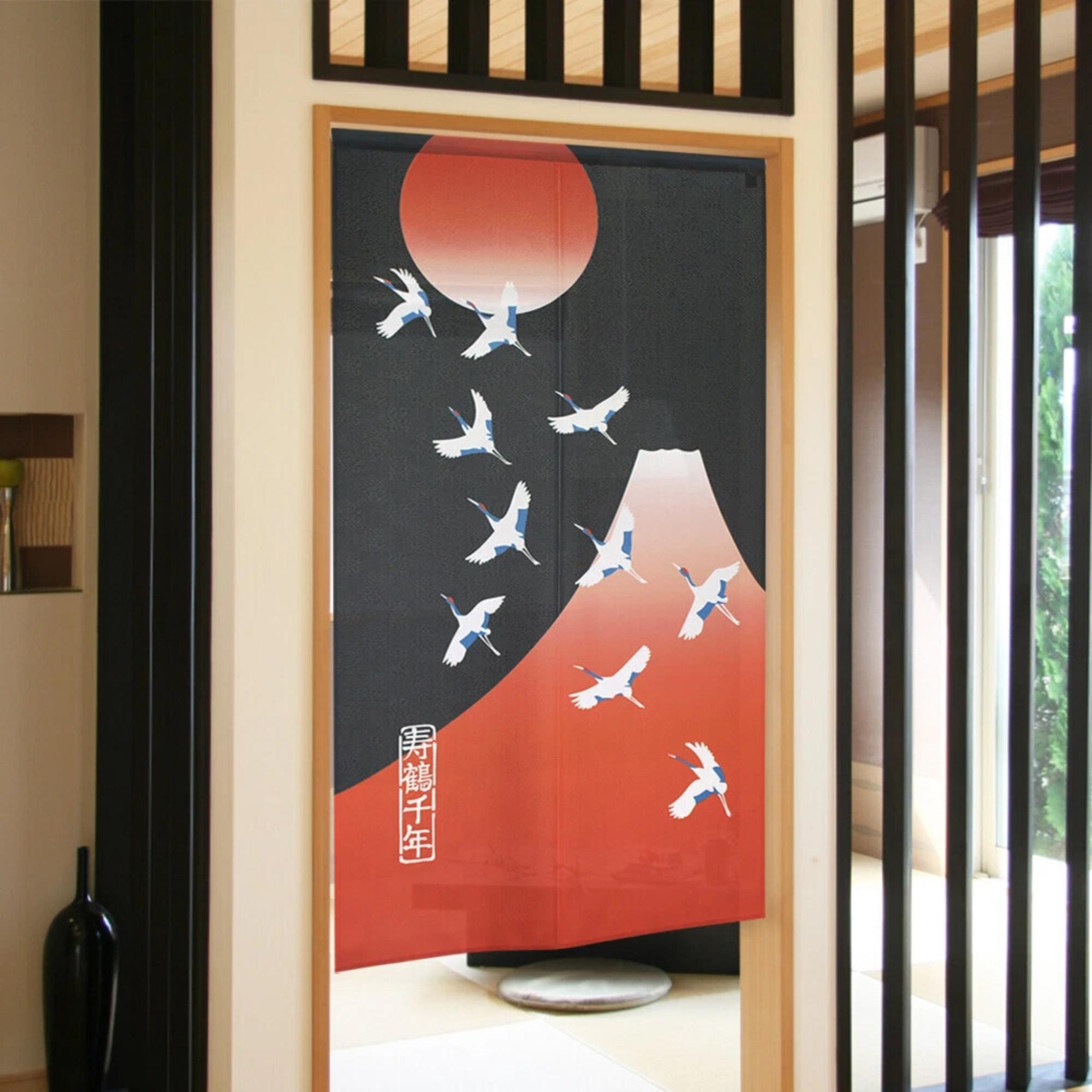 Noren rideau japonais - Grue et Mont Fuji Lot de 2