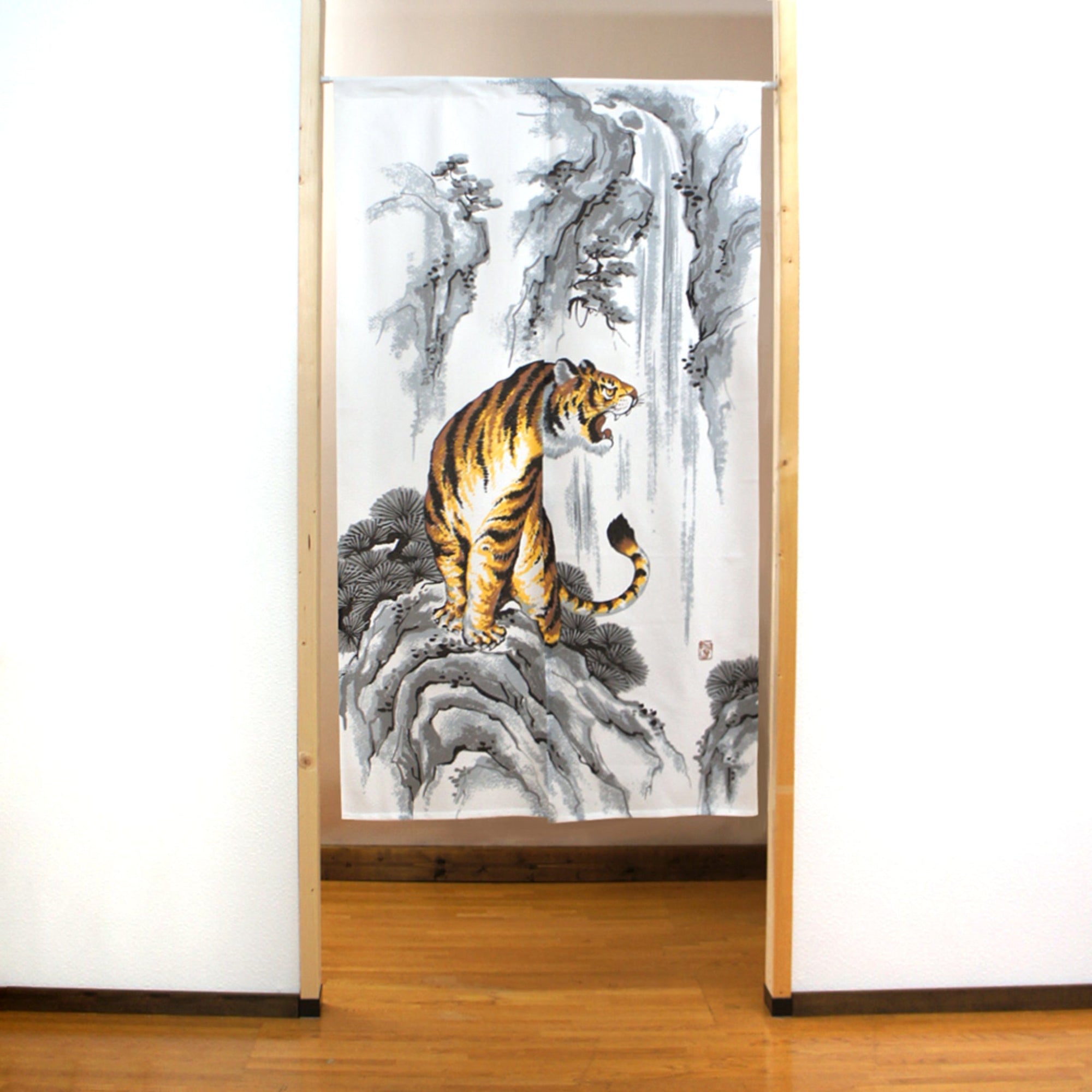 Japanese Noren Curtain - Tiger on the Rock